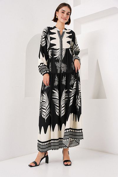 Bigdart 2423 Model Authentic Patterned Black Dress
