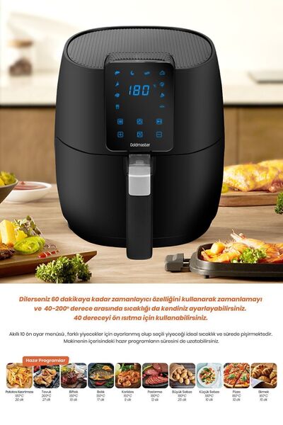 GOLDMASTER Porto Dijital Dokunmatik 10 Ön Ayarlı 4.5 Litre Airfryer Yağsız Kızartma Sıcak Hava Fritöz