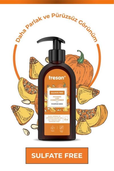 Tresan Pumpkin Seed Repairing Sulfate-Free Hair Care Conditioner – Treated and Damaged Hair (300 Mlx2)