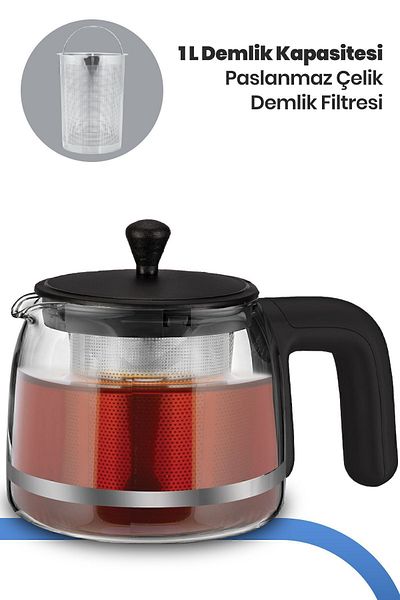 GOLDMASTER Dem Anthracite 2200 Watt XL Glass Steel Tea Maker and Kettle with Stainless Teapot