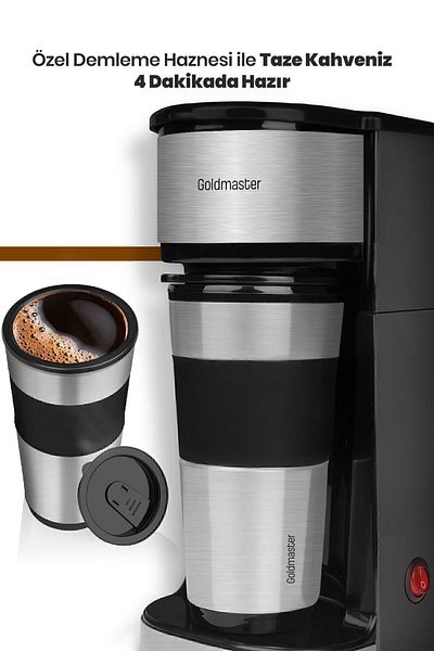 GOLDMASTER Coffee Chef Stainless Steel Thermos Personal Filter Coffee Machine with Travel Cup