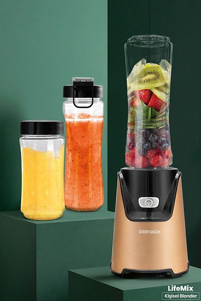 GOLDMASTER LifemixInoxGold Ice Breaking 2 PiecesBpaFreeTritanPersonalPersonalSmoothie Blender
