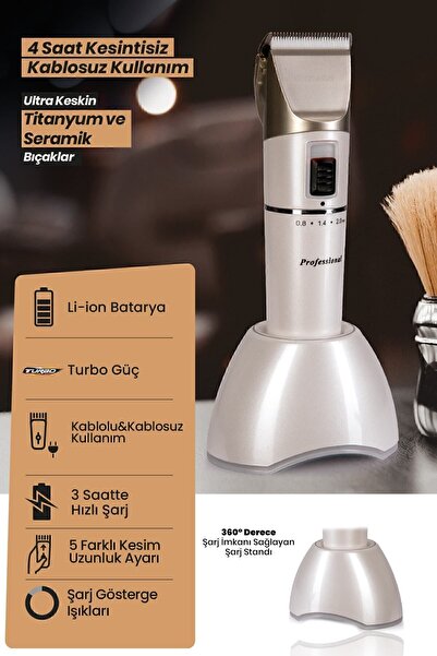 GOLDMASTER Prestij Profesyonel Titanyum Ve Seramik Bıçaklı Lityum Pilli Kademeli Saç Sakal Kesme Makinesi
