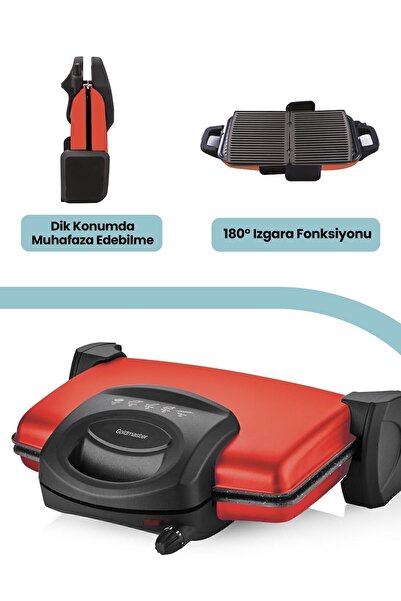 GOLDMASTER Gurmex Parlak Kırmızı 1750 Watt Granit 5 Kademe Isı Ayarlı Tost Ve Izgara Makinesi