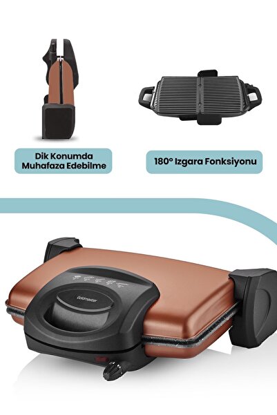 GOLDMASTER Gurmex Gold 1750 Watt Granit Çıkarılabilir Plakalı 5 Kademe Isı Ayarlı Tost Ve Izgara Makinesi