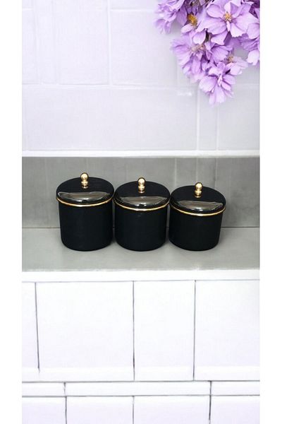 qussine Black Enamel Storage Jar and Spice Jar Set