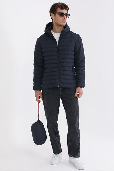 D1fference Men's Navy Blue Lined Windproof Hooded Winter Coat
