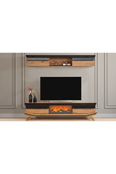 CaddeYıldız Clara Ceviz Şömineli Tv Ünitesi