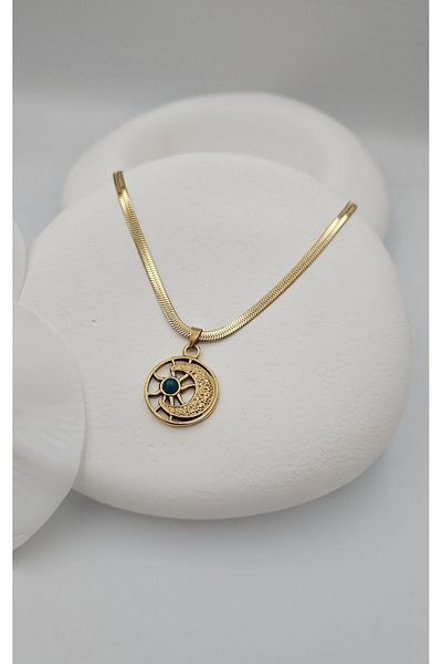 m mavi deniz accesories Italian Chain Steel Pendant Moon Necklace