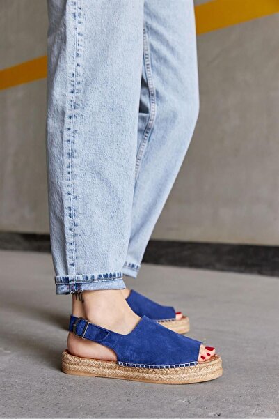 NILUFARR Arya Denim Blue Suede Genuine Leather Women's Espadrille Sandals