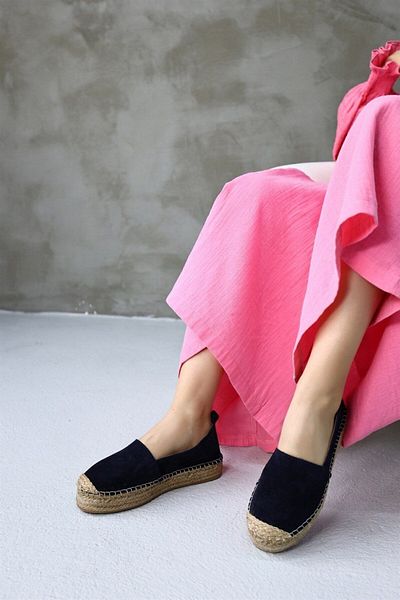 NILUFARR Best Navy Blue Suede Women's Espadrille Shoes