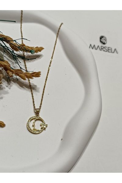 Lujo Ataturk Steel Crescent and Star Necklace
