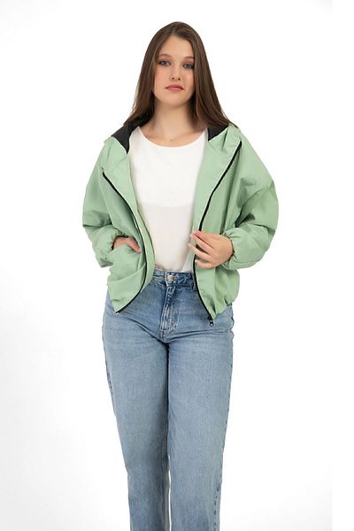 Montland Women's Water Green Hooded Water and Windproof Pocket Lined Oversize Raincoat