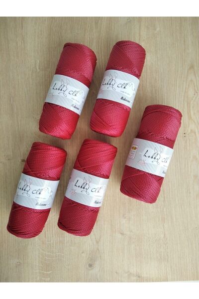 TıkTık AL 5'li Makrome Polyester Hobi Ipi Kırmızı 100gr X 5 Adet