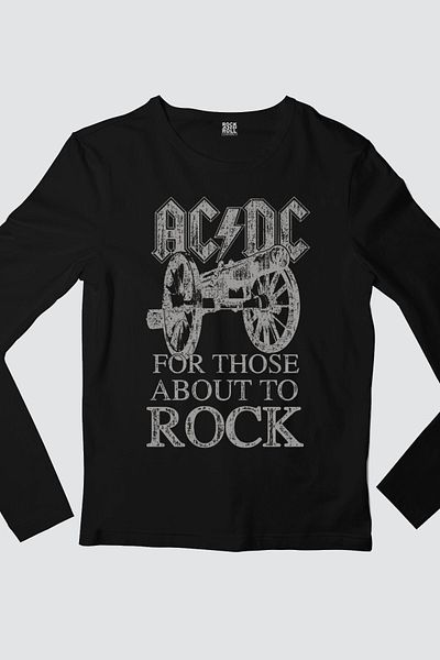 ROCKANDROLL Top Rock Acdc Black Crew Gât cu mânecă lungă din bumbac pieptănat Tricou bărbați