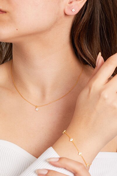 Elika Silver 925 Ayar Gümüş Minimal Kolye Bileklik ve Küpe Set