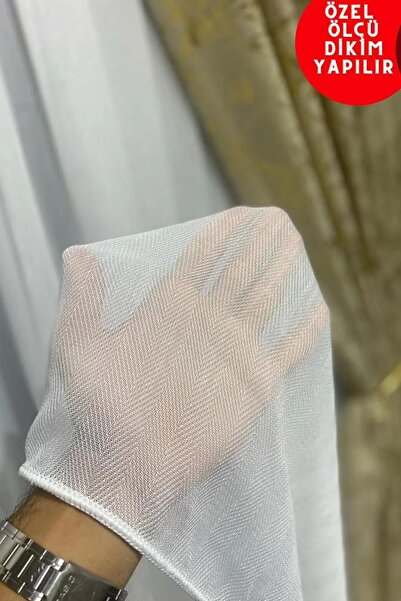 Emes Lüks Balık Sırtı Düz Tül, Her Odaya Uygun,1/3 Sık Pile Dikim (Ekru/Kırık...