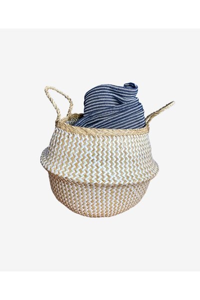did homeware Did Sümer El Yapımı Zigzag Desen Hasır Dekoratif Beyaz Sepet Xlarge