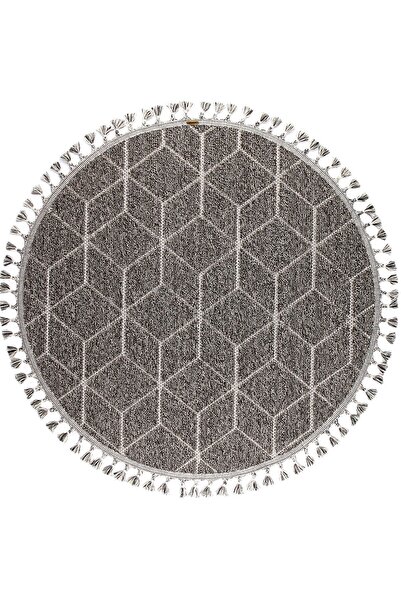 Cool Halı Bress 1408 Gri Kolay Kullanım Hav Toz Vermez Hasır Dokulu Bukle Örgü Modern Yuvarlak Halı