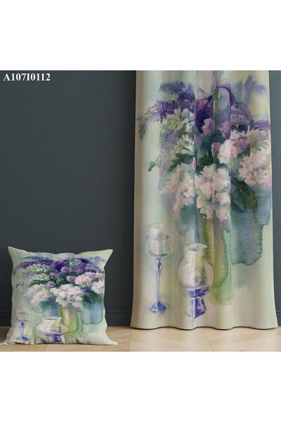 A2ZTR Dijital Baskılı Fon Perde ( Tek Kanat ) Ve Kırlent Kılıfı