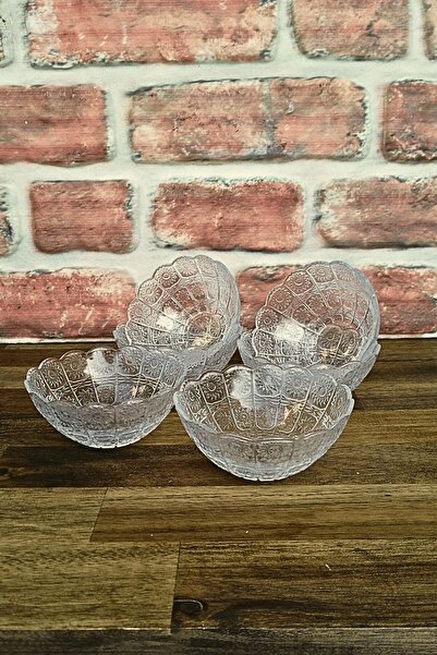 ELEGANCEV KRİSTAL DESENLİ MİNİ CAM KASE - TATLI KASESİ - ÇEREZLİK -6 ADET -10 CM