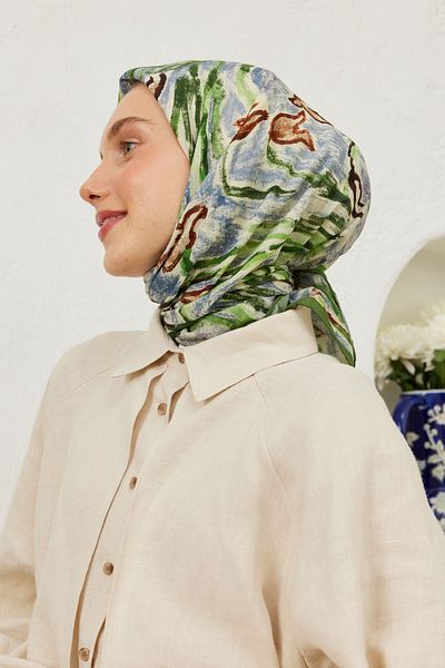 Fresh Cotton Voile Scarf - Bloom Pattern Indigo