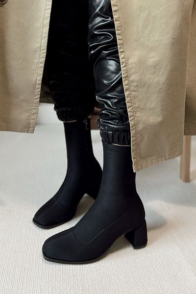 POLKA STORE Γυναικείες μπότες Harmony Stretch με μεσαίο τακούνι με φερμουάρ Blunt Toe