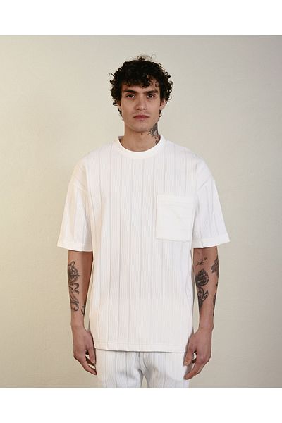 İLKCET MODA Μπλουζάκι με ριγέ τσέπη oversize