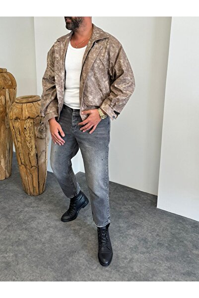 More Black Mevsimlik Vintage Oversize Deri Ceket