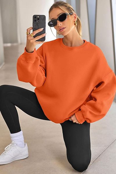 COMBİNE MİCHAİL Hanorac oversize pentru damă cu gât crew - ORANJ