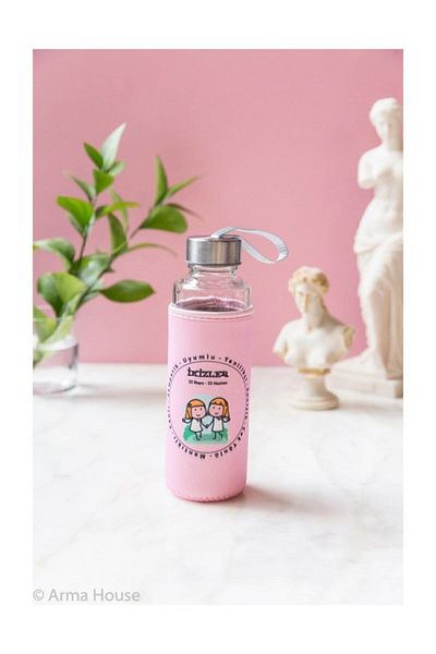 Arma House Pink Gemini Glass Flask with Zodiac Case 400ml