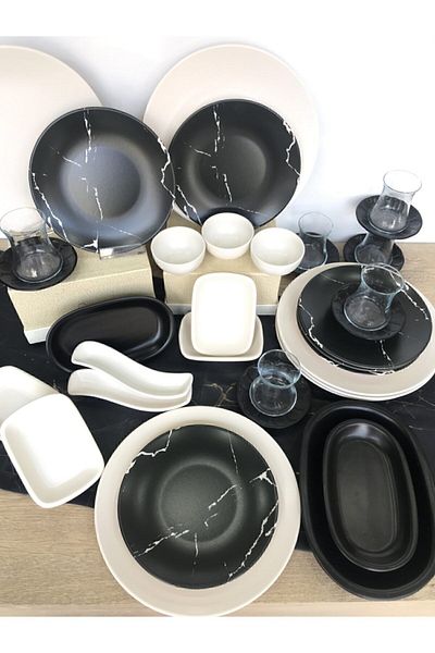 GULHANILE 36 Piece Breakfast Set for 6 Persons Matte Marble Patterned