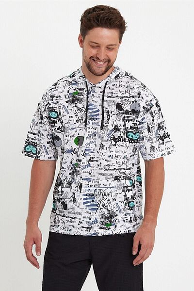 THE RULE Ανδρικό μπλουζάκι Oversize Fit με κουκούλα καγκουρό τσέπη από βαμβάκι
