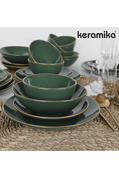 Keramika Yeşil Gold Fileli Yemek Takımı 24 Parca