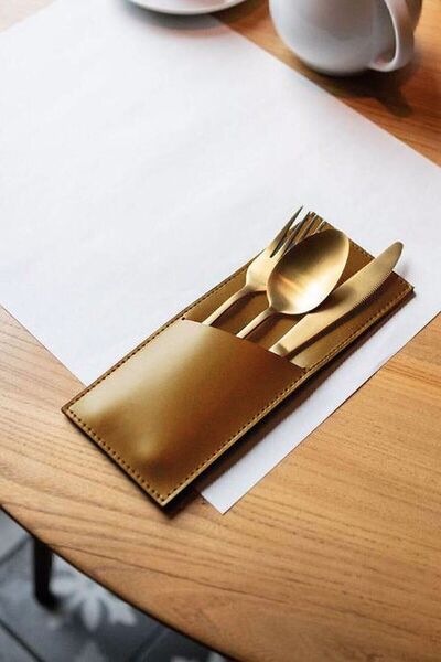 Arma House Suport pentru lingură modern din piele bronzată din 4 piese