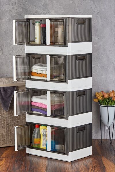 FERAH PLASTİK 4 Katlı Katlanabilir Çok Amaçlı Dolap Organizer Düzenleyici - Ev Organizasyonu Banyo Dolap & Rafları