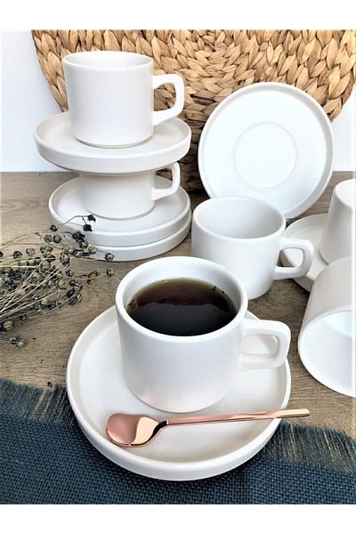 GULHANILE Stackable Matte White 12 Piece Nescafe Tea Set for 6 People