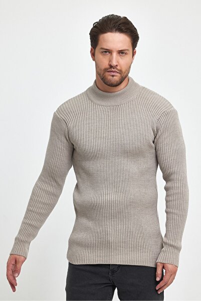 THE RULE Мъжки норков трикотажен пуловер с трикотаж с оребрени шарки, който не се набива