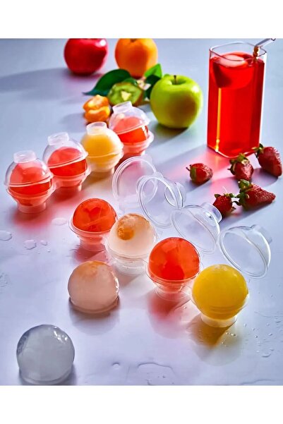 FERAH PLASTİK Kapaklı Yuvarlak Buz Kalıbı - 4 Bölmeli Küre Buz Kalıbı