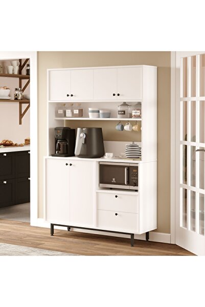 Yurudesign Royce Serisi Kahve Köşesi Çok Amaçlı Dolap Mutfak Dolabı Beyaz RE5-W