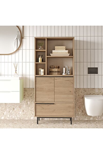 Yurudesign Ocean Banyo Dolabı Çok Amaçlı Dolap 3 Kapaklı Metal Ayaklı Sepet O...