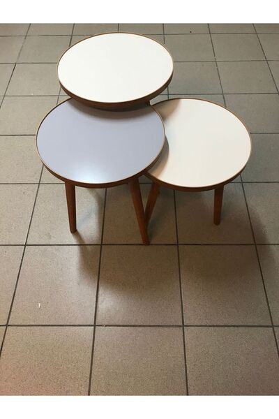 damila 3.lü Zigon Sehpa Ekru (KREM) Gri 18mm 1.sınıf Mdf Lam Tabla 37cm Çapında Kullanıma Hazır(MONTAJLI)