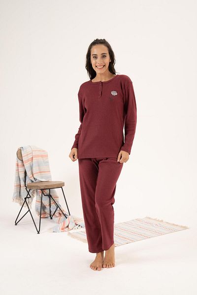 Estiva Winter Floral Embroidered Button Collar Pajamas Set