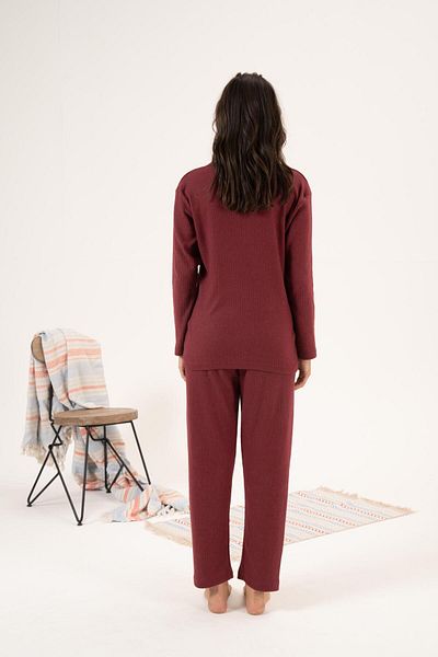 Estiva Winter Floral Embroidered Button Collar Pajamas Set