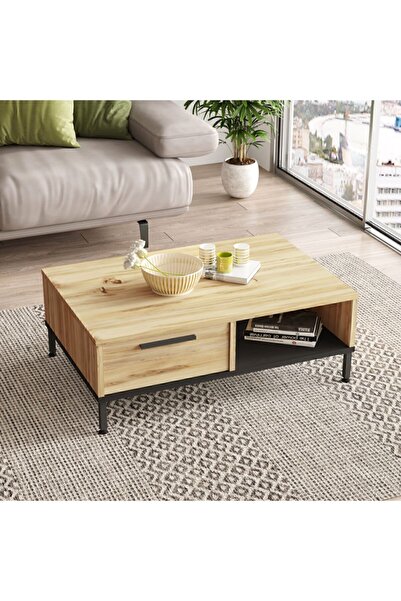 Yurudesign Luvio Orta Sehpa Metal Ayaklı Çekmeceli Keçe-siyah Lv18-kl