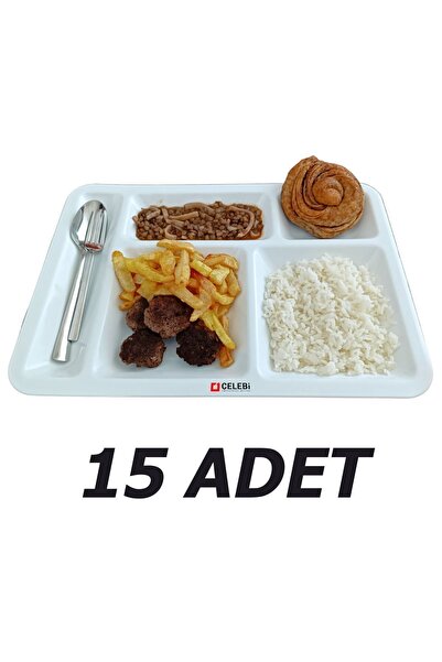 Çelebi Endüstriyel Mutfak 15'li Sert Plastik Tabldot Yemek Tabağı - 4 Çeşit Y...