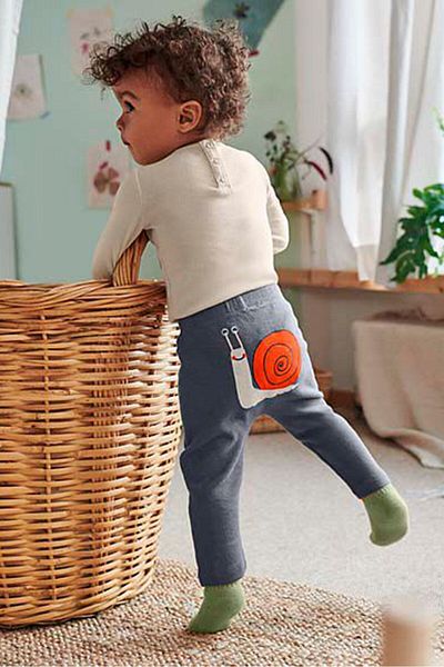 Tchibo Toddlers Boy Embroidered Pull On Pants, Slate Grey