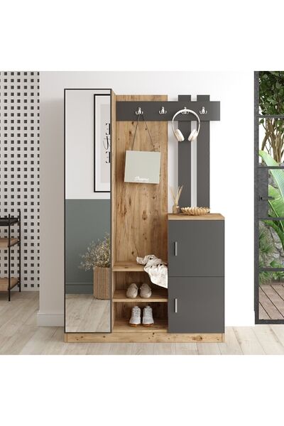 Yurudesign Çam Antrasit Roger Vestiyer Portmanto Ayakkabılık