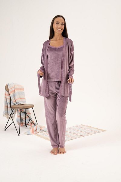 Estiva Velvet Winter Pajamas and Dressing Gown Set - 3 Pieces