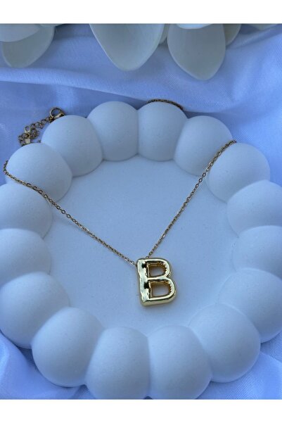 stainless steell BOMBELİ B HARFLİ ÇELİK GOLD KOLYE